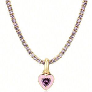 Pink Casual Women's Colorful Cubic Zirconia Love Necklace